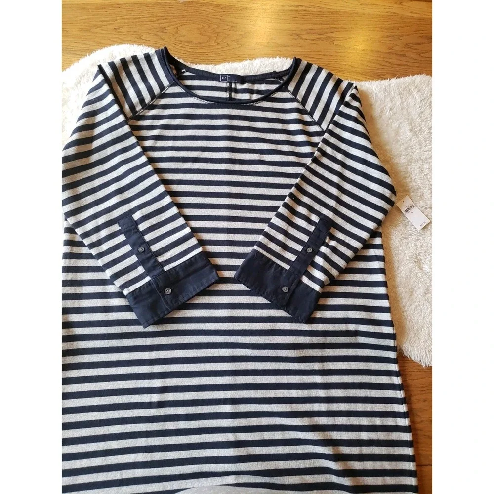 Gap XL Blue Gray Striped Cotton Raglan Shirt Dress Large 3/4 Sleeves NWT - Picture 5 of 10